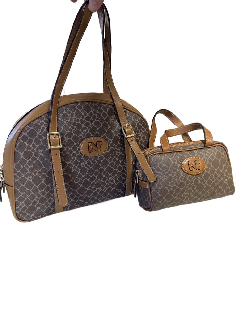 Nina Ricci Mommy & Me Matching Handbag Set Monogram Leather 2 Bags